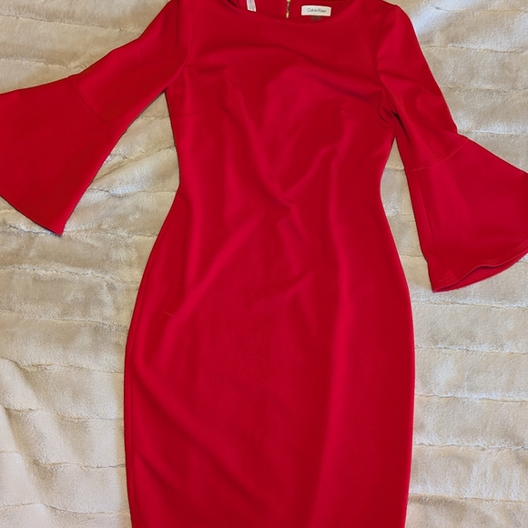 Calvin Klein Vibrant Red Dress with Gold Zipper - Picture 2 of 4